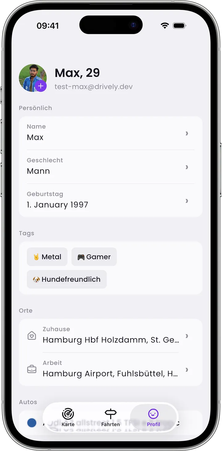 Ein Profil mit persönlichen Angaben, Tags und Orten